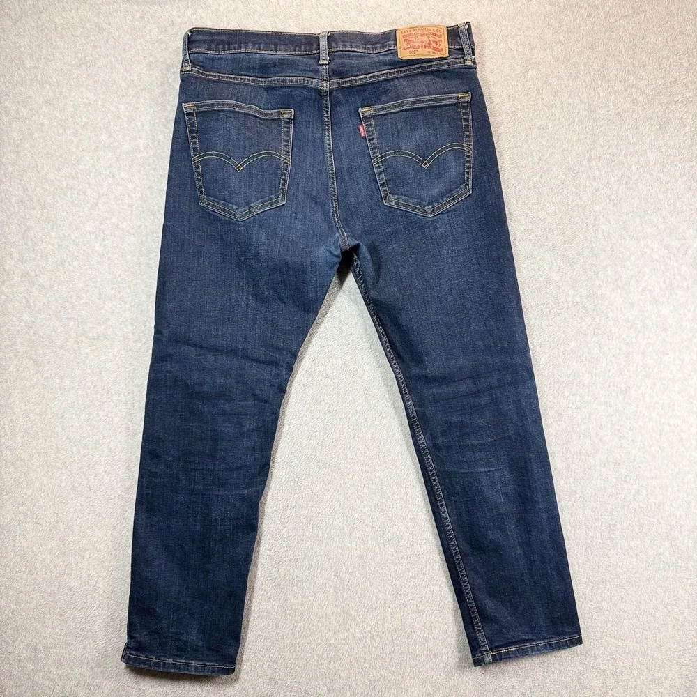 Levis 502‎ Jeans Mens 36x28 Blue Regular Tapered Mid Rise Stretch Dark Wash